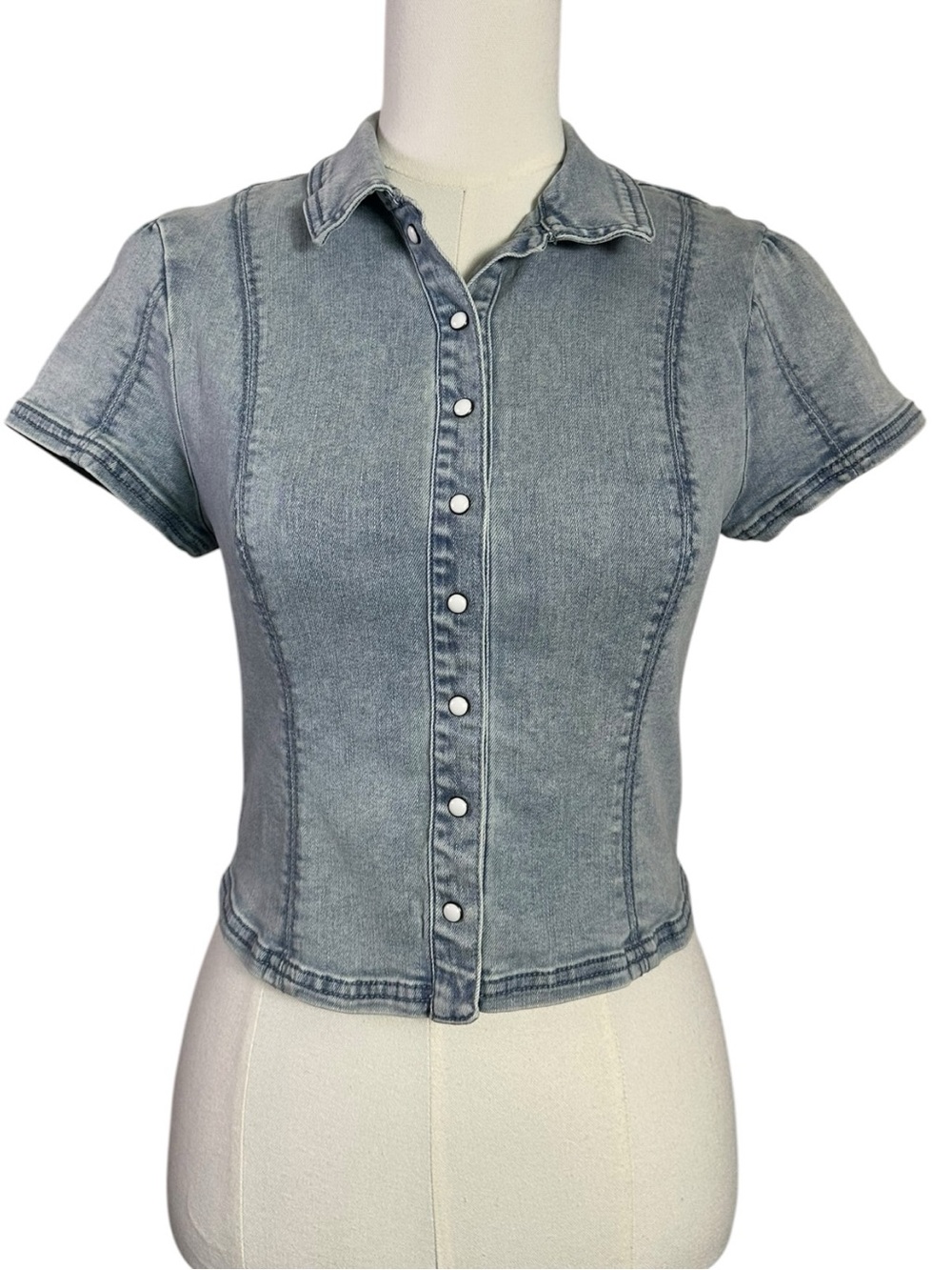 Free People Western Bohemian Pearl Snap Midnight Rider Denim Baby Shirt XS - Picture 5 of 12